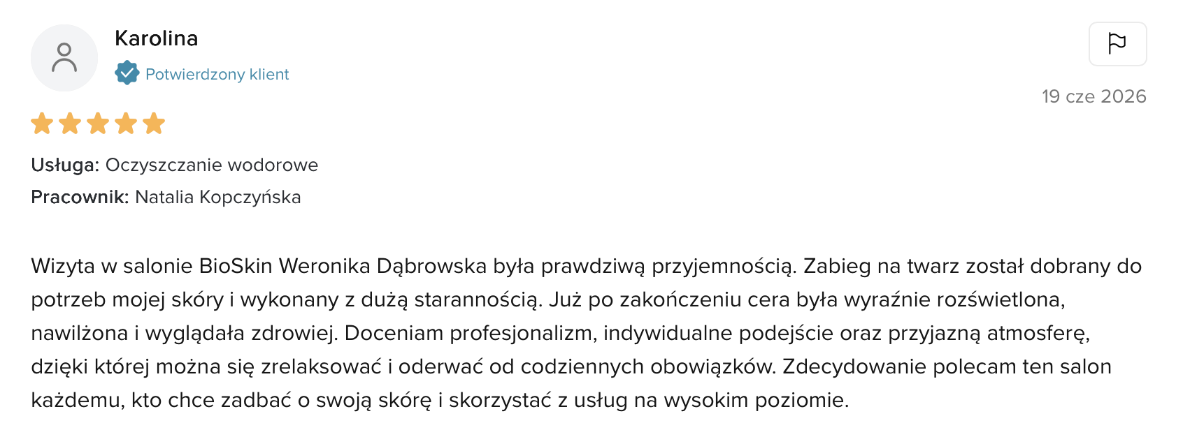 Opinia klientki BioSkin Ciechanów